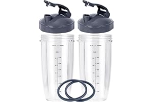 KUBYERTOS Upgrade 2 Pcs Replacement 32oz Cups Fit for NutriBullet 600w 900w Blender【3 Size Options, 18oz, 24oz, 32oz】with Two Flip Top To Go Lid, Rubber Seals