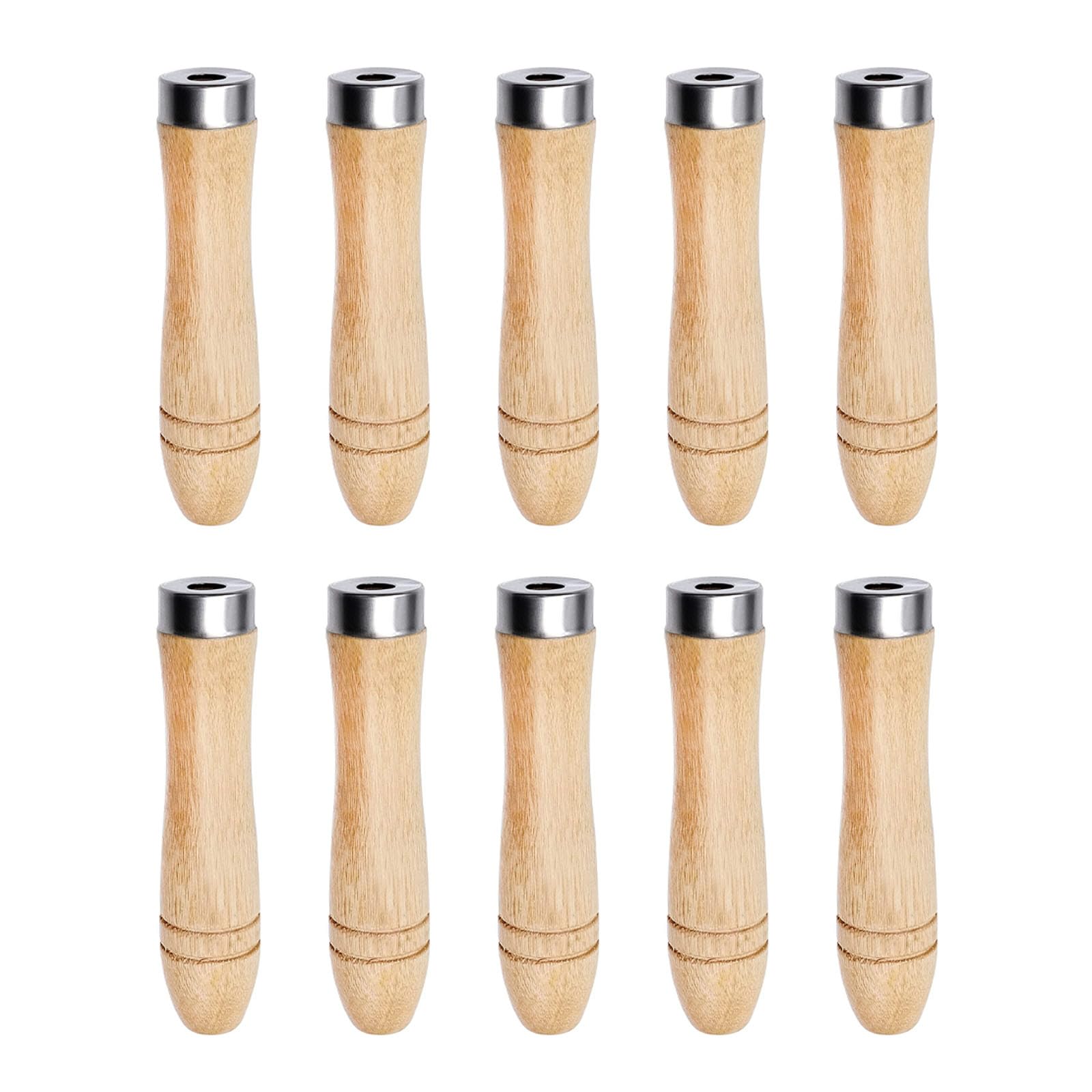 Gelishan 10Pcs Safety Wooden File Handle for Replacement Durable File Cutting Handle Craft with Strong Metal Collars File Handle for Woodworking Carpenter Tool Maintenance