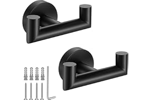 Towel Hooks for Bathrooms,Matte Black Towel Hook for Kitchen Bathroom,SUS304 Stainless Steel Coat Hook,Heavy Duty Double Towe