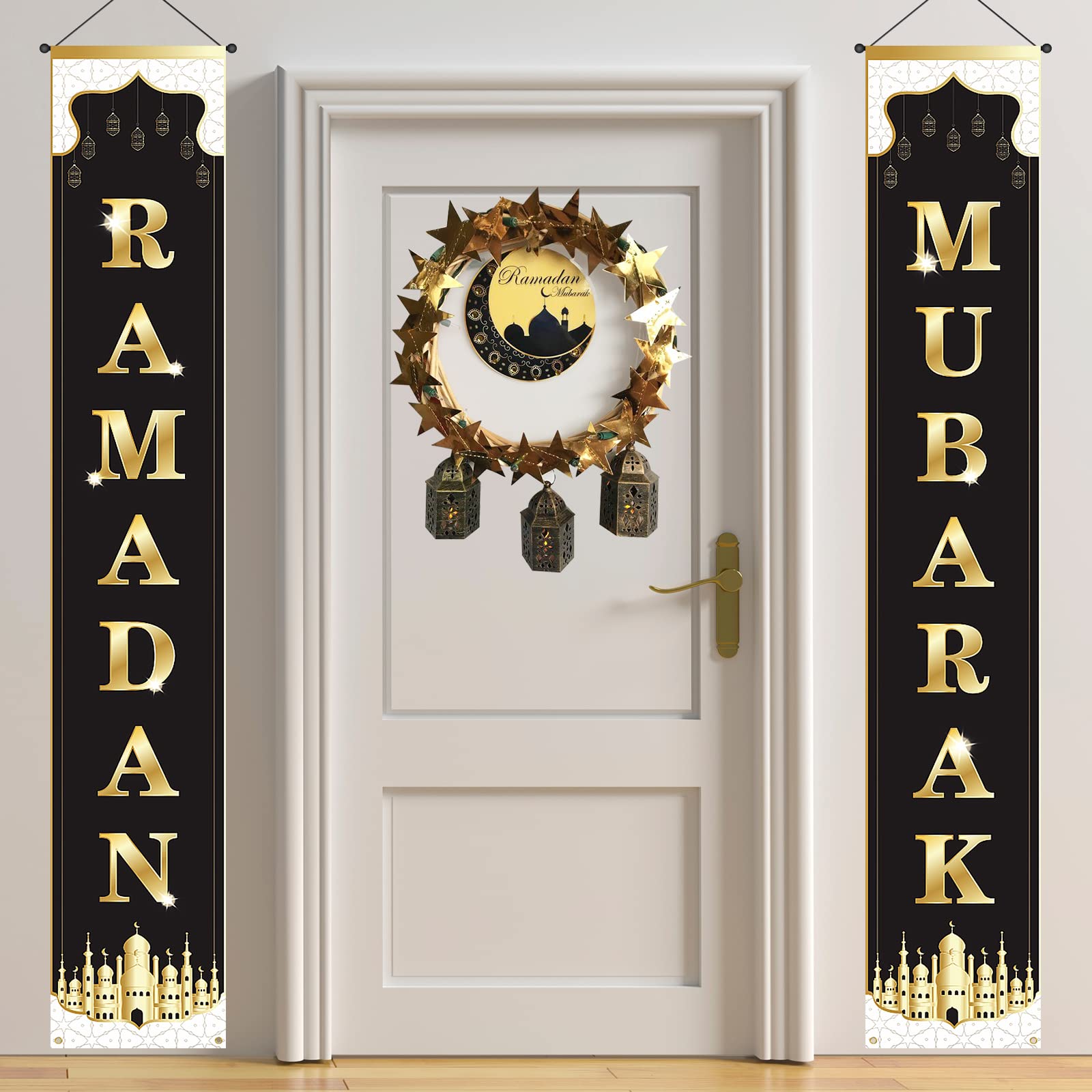Ramadan Mubarak Banner, Ramadan Mubarak Door Banner, Ramadan Eid Welcome Porch Sign, Eid Ramadan Mubarak Decoration Indoor Outdoor, Muslim Ramadan Kareem Decorations for Home — image 1