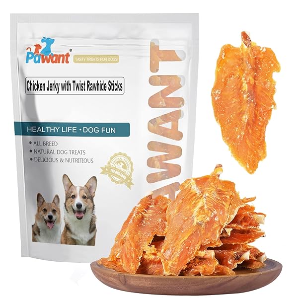 PAWANT CHICKEN JERKY WITH TWIST RAWHIDE STICKS PUPPY TRAINING SNACKS DOG CHEWS TREATS 0.5LB/227G