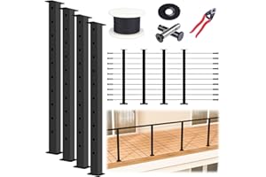 Muzata 15-20FT Modular Black Cable Railing Kit 36 Inch 4 Level Post Kit Complete Set Cable Railing System for Decks Length Adjustable Easy DIY with Paper User Guide (No Handrail) RWS2 BH4S