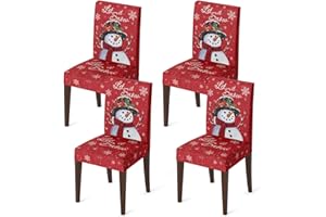 Horaldaily 4PCS Christmas Dining Chair Covers,Red Snowman Let It Snow Stretch Removable Washable Slipcover Chair Protector for Dining Room Home Decor