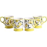 Bico Lemon Dreams Ceramic Coffee Mugs Set of 4, 20 oz Large Tea Cups with Handle, Aesthetic Latte Mugs for Cappuccino Cocoa, Lead-Free, Dishwasher and Microwave Safe, Housewarming Gift