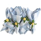 Solino Home Linen Napkins Set of 4-100% Pure Linen Cabana Stripe Sky Blue and White Cloth Dinner Napkins 20 x 20 Inch - Handcrafted and Machine Washable - Spring, Easter, Mothers Day