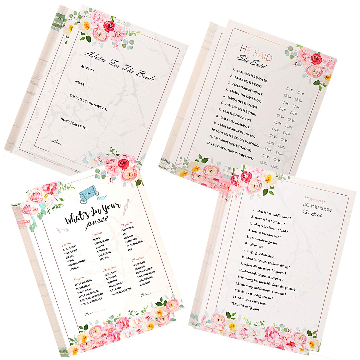 HOWAF 40 x Hen Night Party Games, Advice For The Bride Cards, How Well do You Know the Bride, 4 Games, for hen do or bridal shower with the bride to be, Pink, 5 x 7 Inches