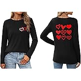 Valentines Outfits for Women Plus Size Love Heart Shirts Long Sleeve Valentine Tee Tops Clothes for Teen Girls