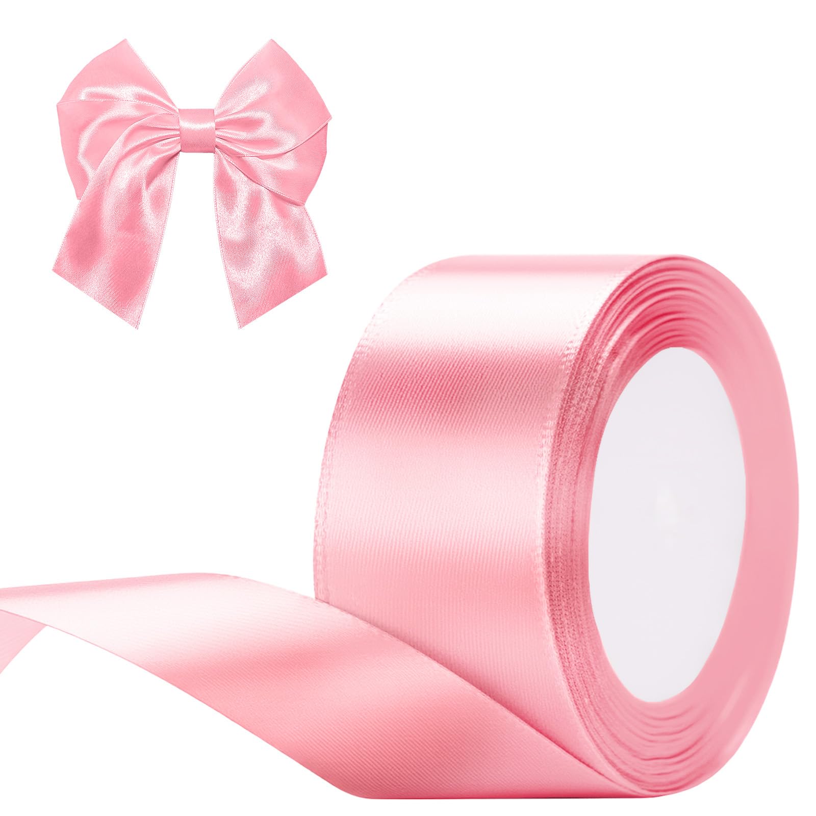 G2PLUS Pink Satin Ribbons 50mm: 22M Wide Fabric Ribbons for Gift Wrapping, Crafting, Wedding Decoration