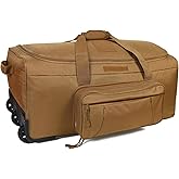 Military Wheeled Deployment Bag Large Tactical Heavy Duty Duffel Bag for Camping Hiking (Tan)