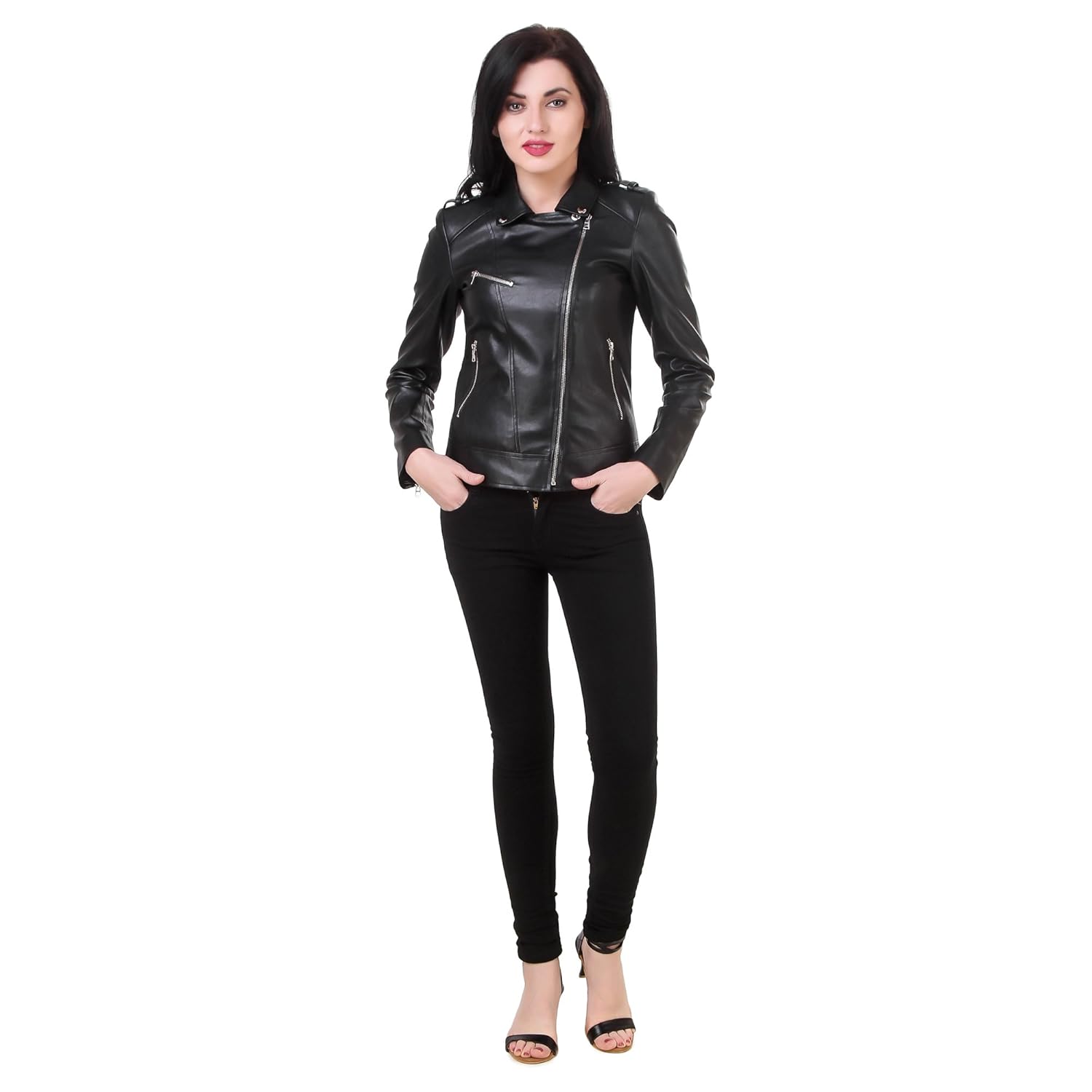 generic women's retail faux leather jacket for roadies