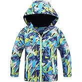 JOYSON Boys Girls Rain Jackets Waterproof Fleece Lined Outerwear Raincoat for Kids Lightweight Windbreaker with Hood