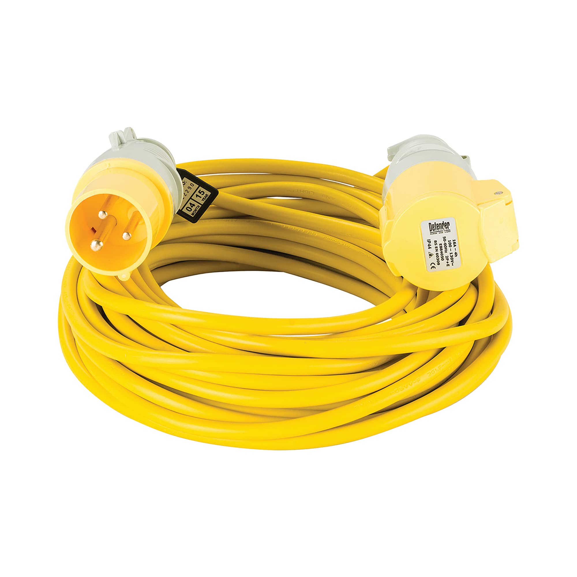 Defender Extension Lead Yellow 2.5mm2 16A 14m 110V (E85121)