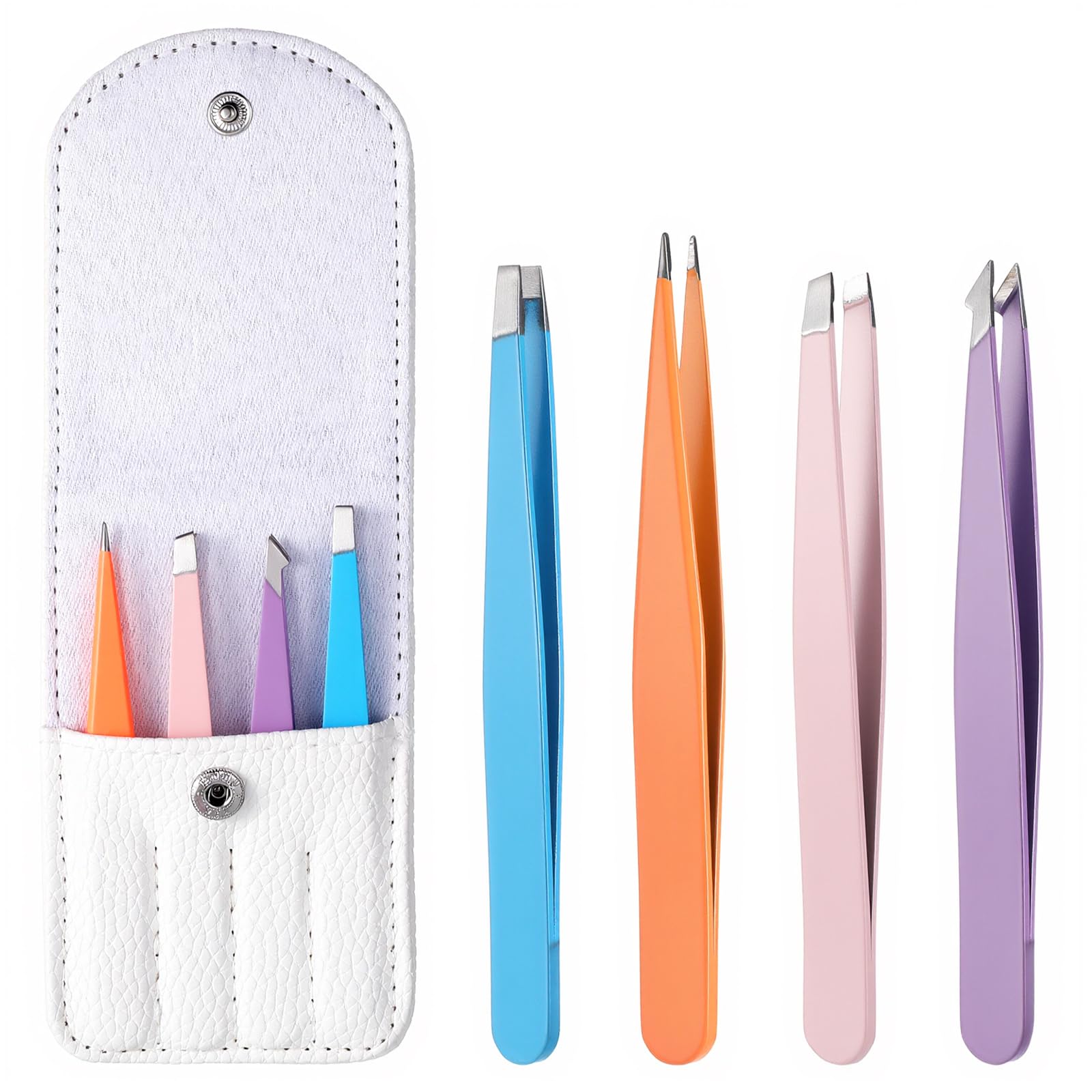 Photo 1 of 4Pcs Mini Tweezers Set, Micro Tweezers Stainless Steel Precision Eyebrow Tweezer for Facial Hair Removal, Travel Size With Leather Case