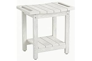 Shower Bench for Inside Shower - White HDPE Shower Stool Waterproof - Spa Bathroom Seat Chair with Handle, Storage Shelf, Adj