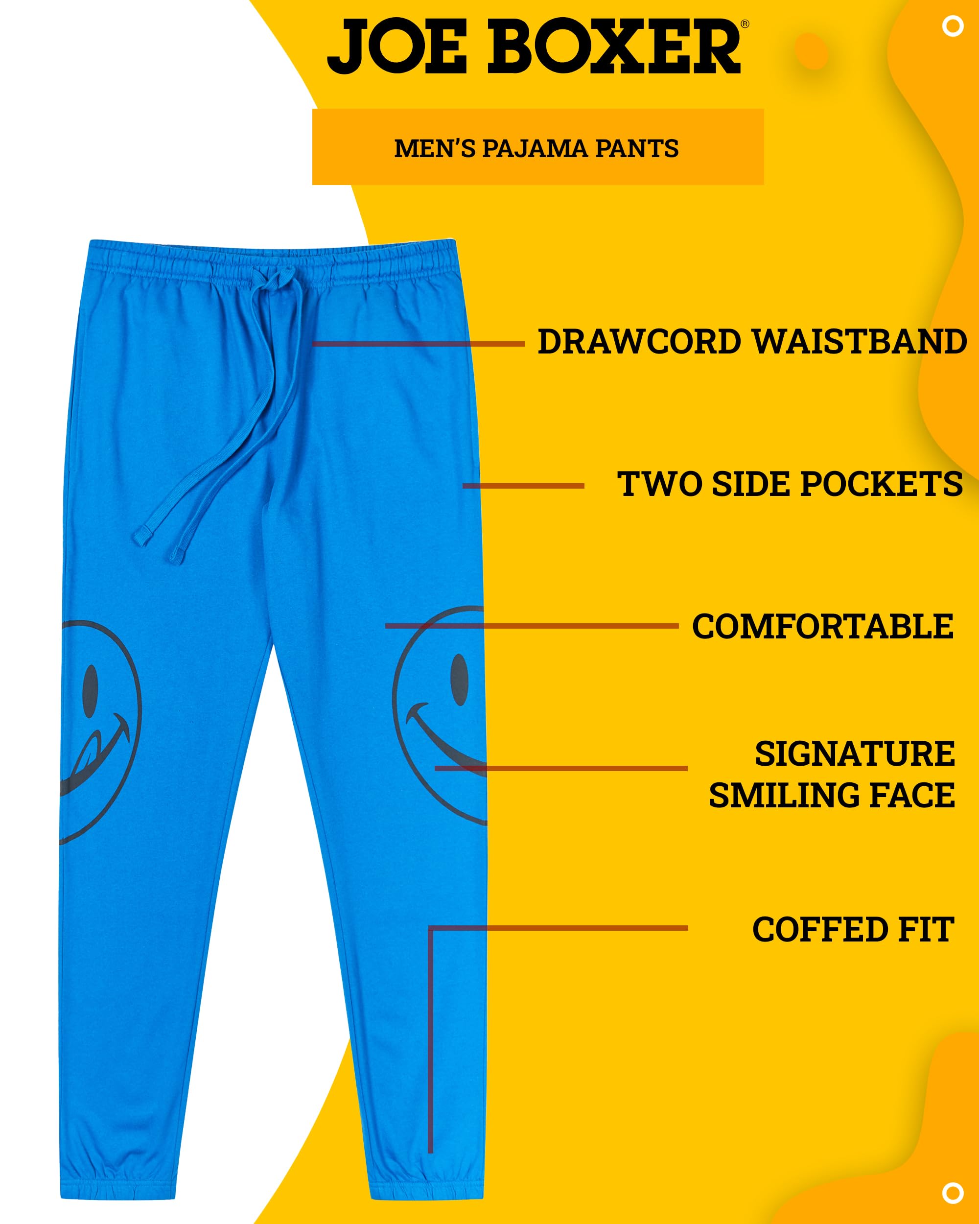 JOE BOXER Smiley Fleece Mens Lounge Pants Sweats, Mens Joggers with Pockets for Sleep and Lounge (Blue, X-Large)