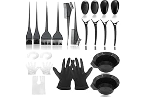 BICUMY 22 Pcs Professional Hair Dye Tool Set with Comb, Brush, Disposable Shower Cap, Latex Gloves, Hair Styling Tools and Dye Bowl
