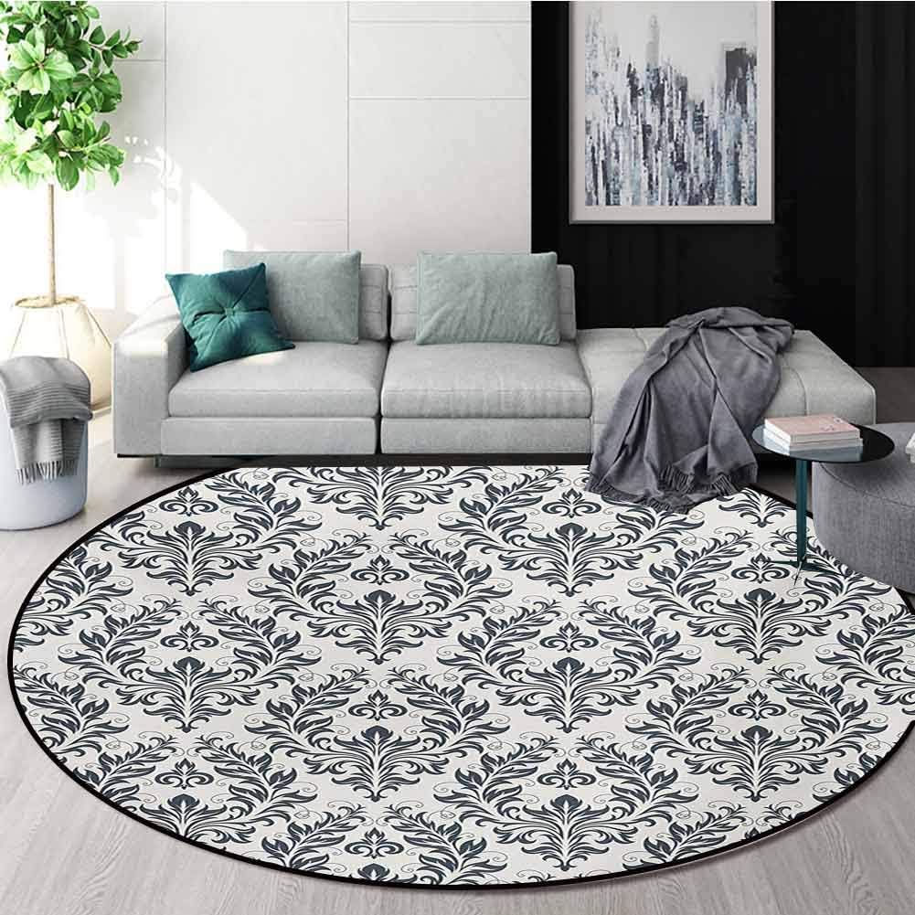 RUGSMAT Victorian Super Soft Circle Rugs For Girls,Floral Ornament Damask Flourishes Classics Silhouette Fancy Symbolic Artwork Baby Room Decor Round Carpets,Round-31 Inch Beige Grey
