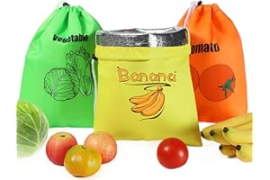 3Pcs Banana Bag with Drawstring, 14x11in Reusable Vegetable Fruit Storage Containers for Fridge with Foil Lining, Safe Fridge