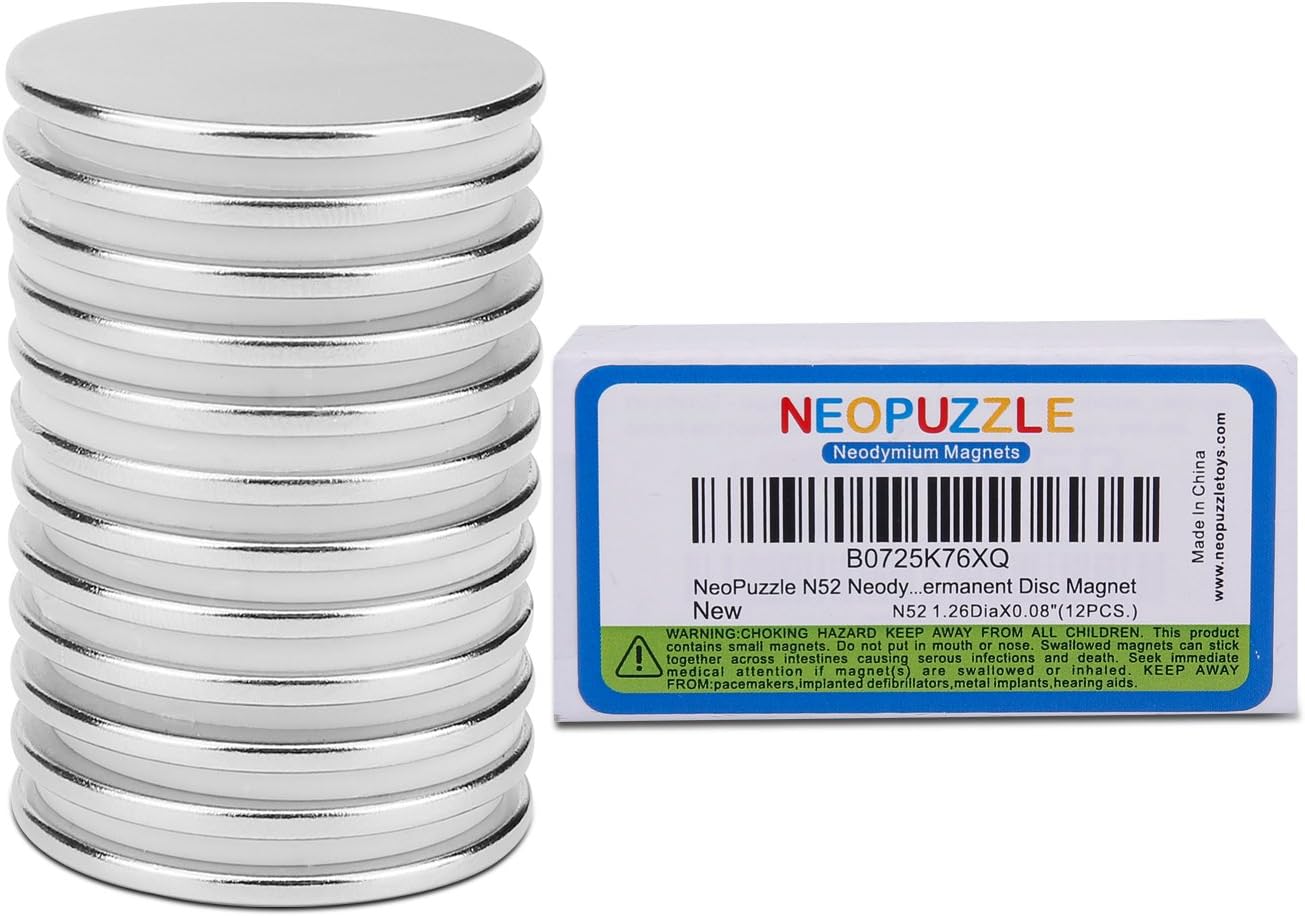 Super Strong N52 Neodymium Magnets 1.26โD x 0.08โ H, Pack of 12,Rare Earth NdFeB Permanent Magnets, Ideal for DIY, Fridge Magnets, Crafts, Scientific,Office Magnets and More!
