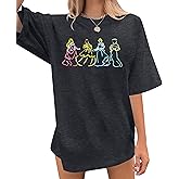 Magical Shirt for Women Embroidered Princess Shirts Oversized Family Vacation T-Shirt Casual Holiday Tops