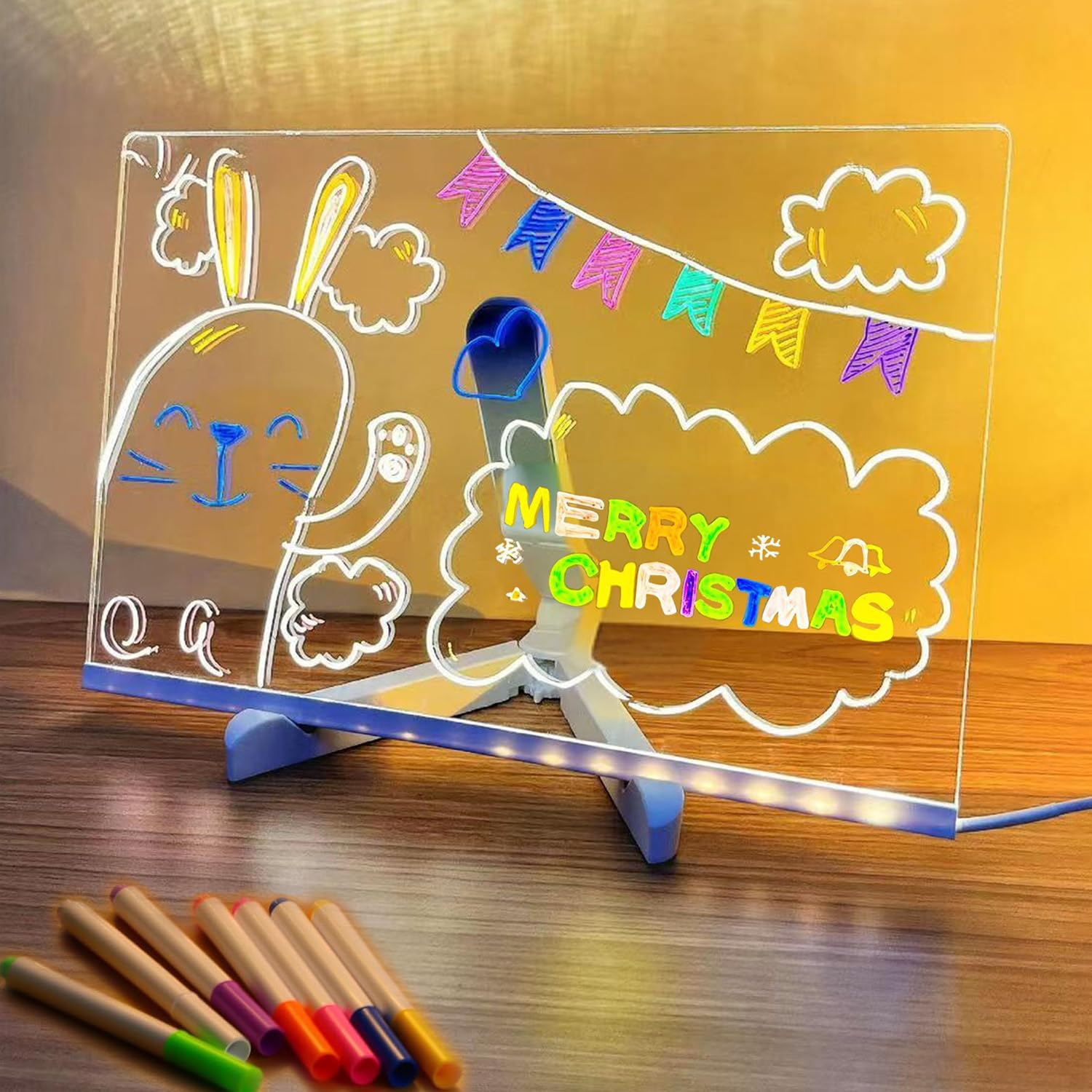 Photo 1 of 2025 New LED Note Board with Colors - Light Up Acrylic Message Board & Dry Erase Board, Led Drawing Board with Adjustable Stand and 7 Colors Pen for Office, School, Home (11.8× 7.9 inches)