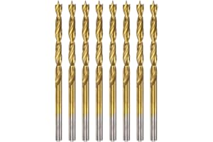 HARFINGTON 8pcs Brad Point Drill Bits 3.5mm(9/64") Dia HSS4241 Straight Round Shank Metric Brad Point Spiral Twist Drill Bits for Carpenter Woodworking Plastic Rubber, Golden