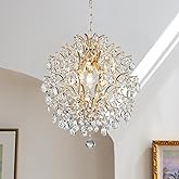 Bestier Modern Gold Pendant Chandelier Crystal Raindrop Lighting Ceiling Light Fixture Lamp for Dining Room Bathroom Bedroom 