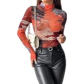 Remidoo Womens Sexy Sheer Mesh Long Sleeve Tops Round Neck Fitted T Shirt