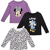 Disney Girls Long Sleeve Shirts - 3 Pack Princess Minnie Mouse Frozen Long Sleeve Graphic Tees for Girls (Sizes: 3T-7)