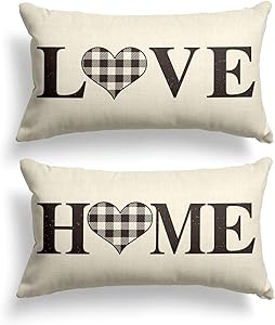 AVOIN Set of 2 Buffalo Check Plaid Love Heart Home Throw Pillow Cover, 12 x 20 Inch White and Black Holiday Fall Thanksgiving Rustic Farmhouse Cushion Case for Sofa Couch