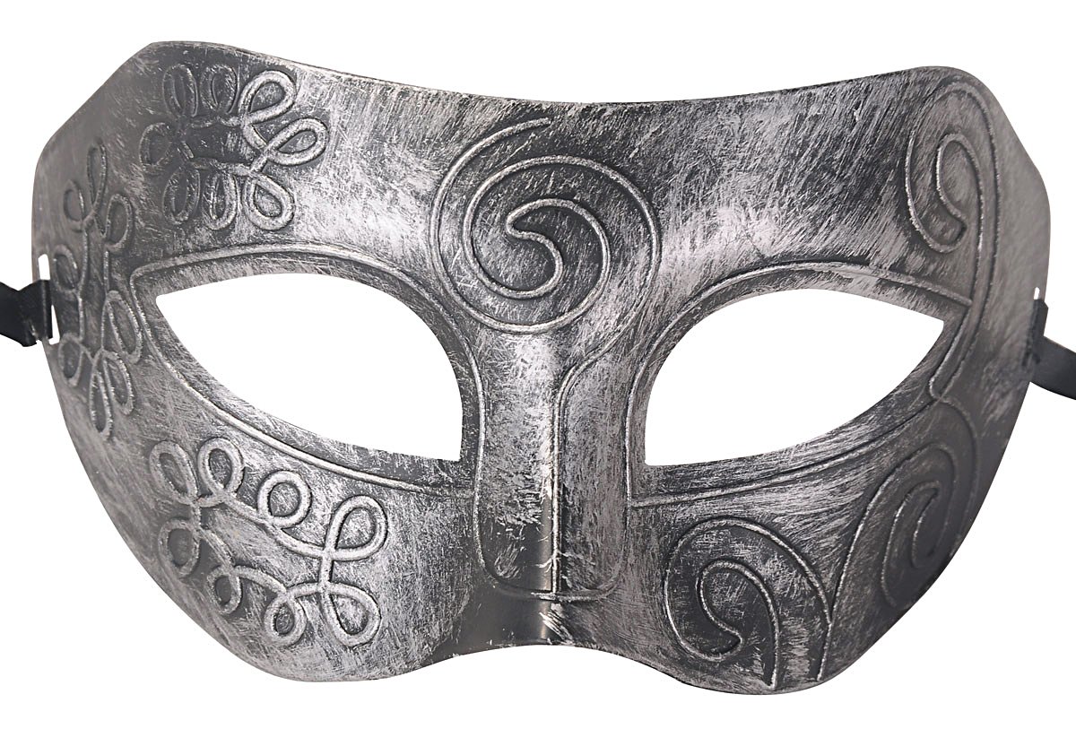 Mens Silver Masquerade Greek Roman Face Mask For Fancy Dress Masked Ball
