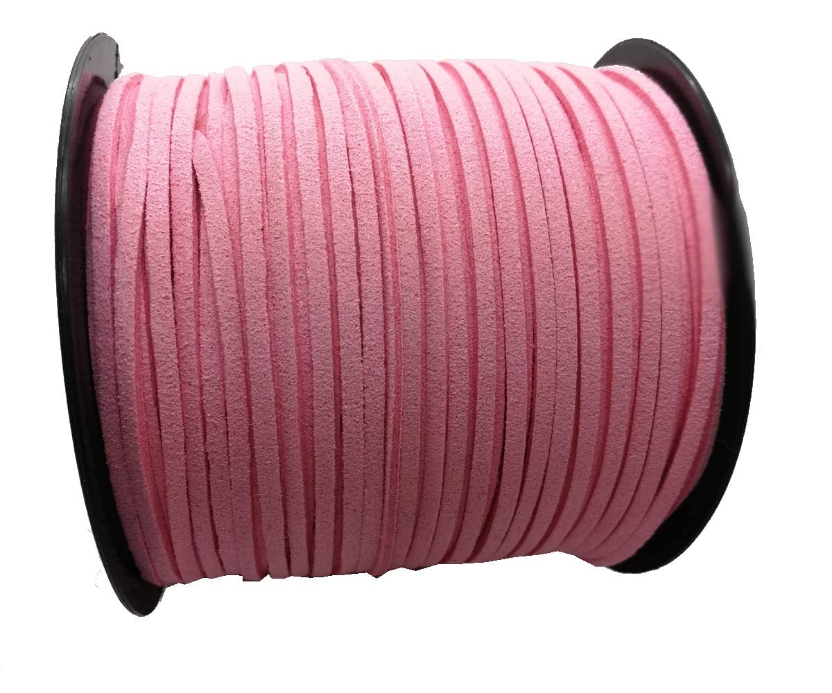 PAMIR TONG 100 Yards 2.6mm Suede Leather Cords Leather Lace Flat Faux Suede Cord String Thread Velvet Cord for Necklace, Bracelet, Beading and DIY Crafts (Pink)
