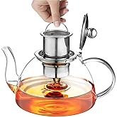 Ehugos Glass Teapot, 1300ml/44 oz Stovetop Safe Glass Teapot with Removable Stainless Infuser for Loose Leaf Tea, Hot/Iced Water, Juice Beverage