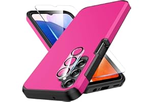 Huness for Samsung Galaxy A15 5G Phone Case, Heavy-Duty Ultra-Thin Dual-Layer Silicone, H8 Glass Screen Protector + Camera Lens Protector, Military-Grade Protection, Pink