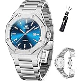 OLEVS Mens Watches Octagonal Luxury Stainless Steel Dress Watches for Men Quartz Analog Large Face Luminous Relojes para Hombres