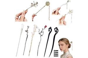 Hair Pins Set – 11PCS Traditional Chinese Hair Sticks with 36 U-Shaped Hair Pins, 17cm Wooden and Metal Vintage Hair Accessor