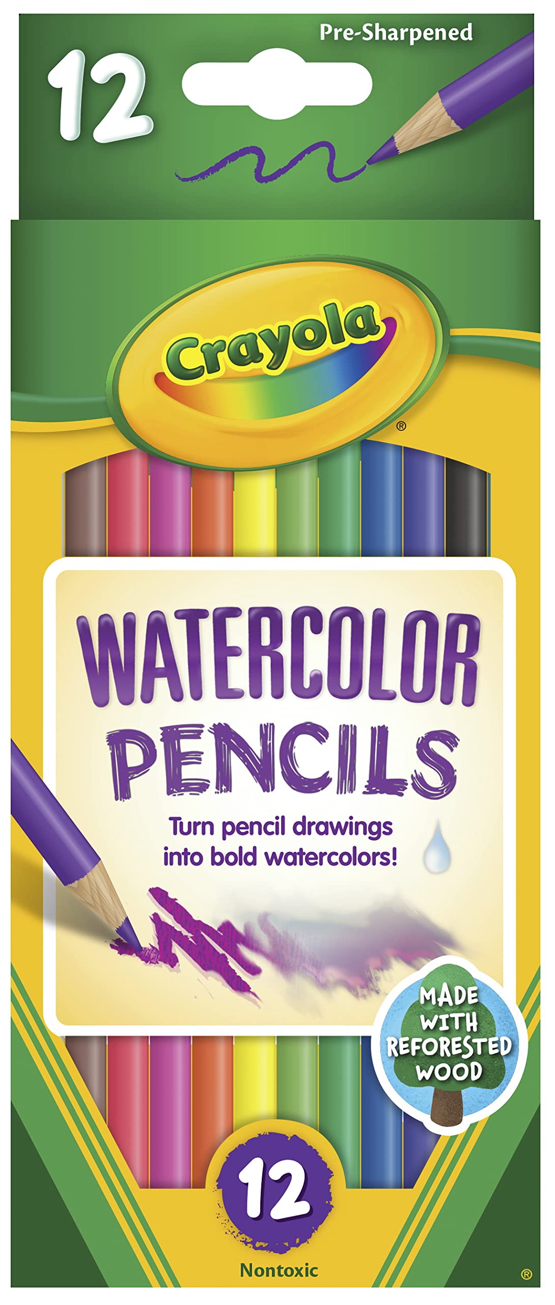 Crayola 12ct Watercolor Colored Pencils, Acrylic, Multicolour, 9.39x17.9x0.88 cm