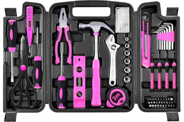 SOLUDE 206-Piece Pink Tool Set for Women,Basic Home Tool Kit for Women Girls Ladies,Household Hand Toolkit for Apartment Gara