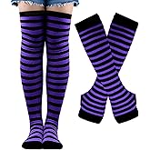 LUHOHI Black and White Striped Arm Leg Warmers Sleeves Set Rainbow Socks Knee High Fingerless Gloves Hand Thigh Warm