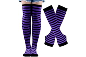 LUHOHI Black and White Striped Arm Leg Warmers Sleeves Set Rainbow Socks Knee High Fingerless Gloves Hand Thigh Warm