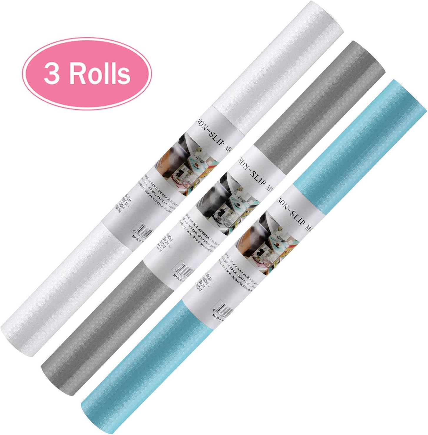 LEEFE 3 Rolls Shelf and Refrigerator Liners, 17.7" x 59" Cutterable EVA Refrigerator Mats for Kitchen Cabinets Non-Adhesive Drawer Liner, Waterproof Oilproof Antifouling Moistureproof Non-Slip Pad