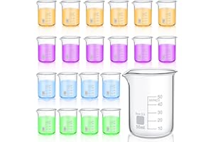 Tanlade 20 Pcs 50 ml Glass Beaker, Heavy Duty Lab Beaker with Printed, High Borosilicate Class Measuring Cups Bulk Graduation for Laboratories or Home