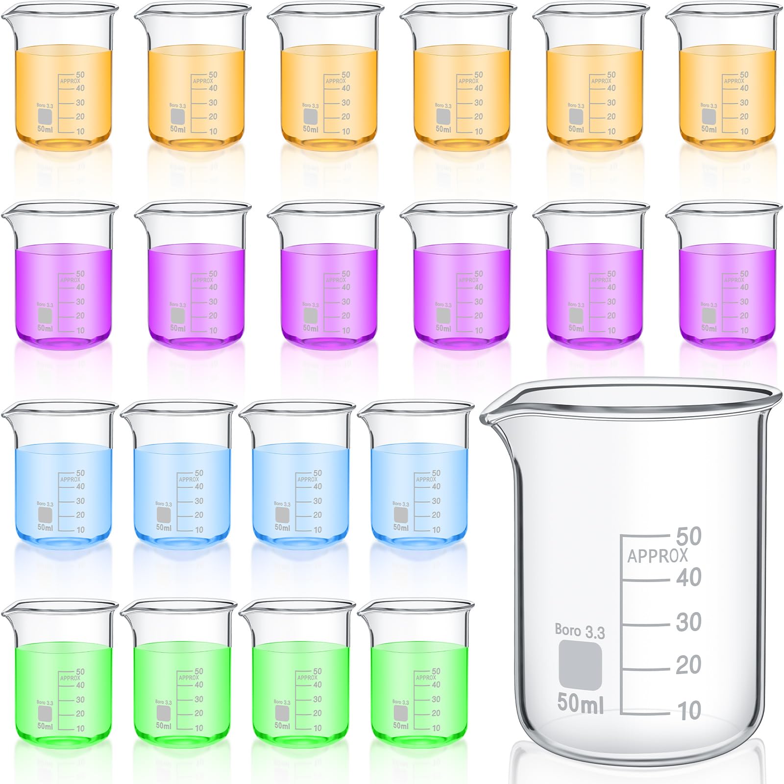Photo 1 of Tanlade 20 Pcs 50 ml Glass Beaker, Heavy Duty Lab Beaker with Printed, High Borosilicate Class Measuring Cups Bulk Graduation for Laboratories or Home