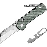 OKNIFE U1 Pro Multitool Folding Utility Knife with Folding Screwdriver, Quick Change Blade, Rail Lock & Pocket Clip for Men Women (Green Micarta)