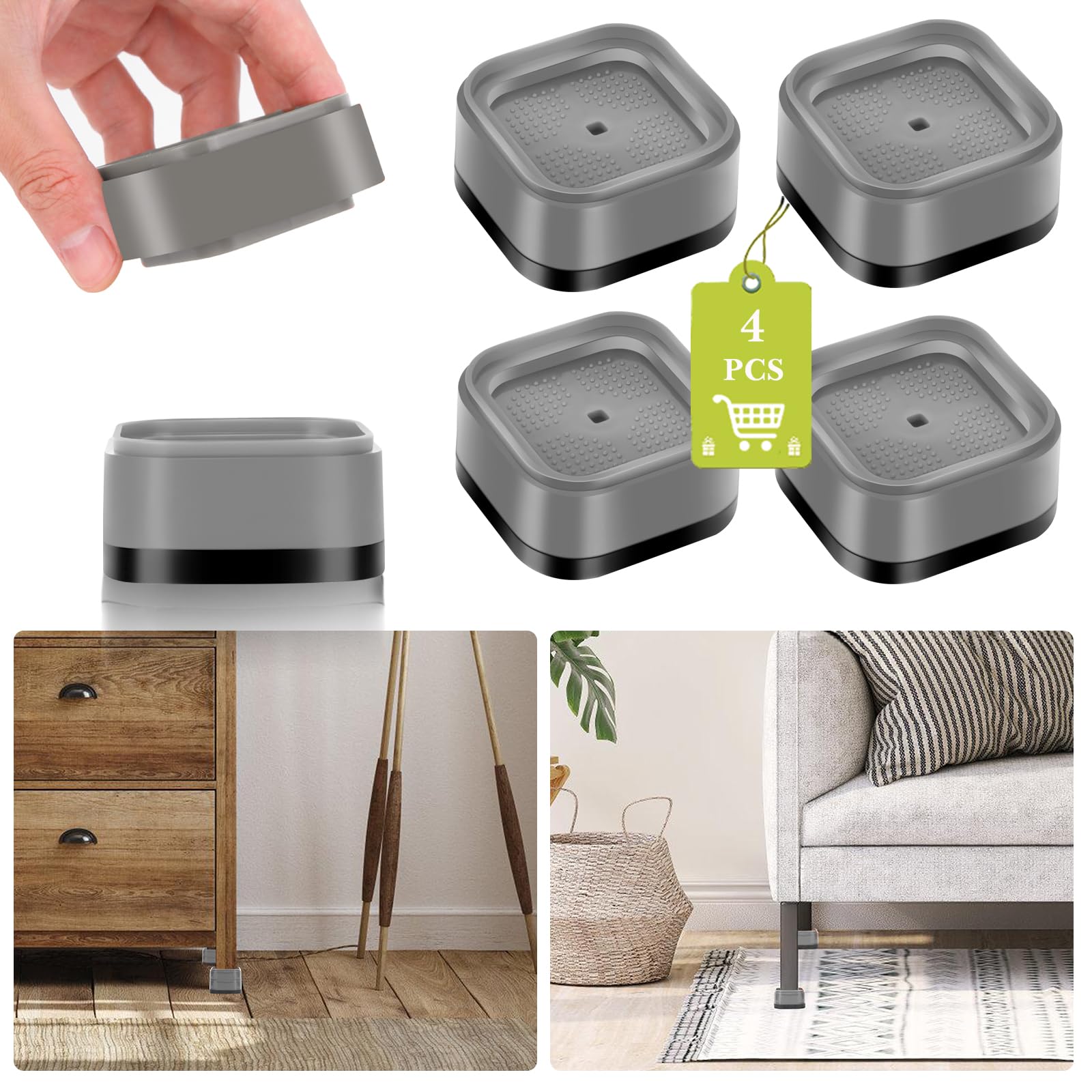 Photo 1 of Yookwutar 4 Pack Furniture Risers 1 Inch, Adjustable Bed Risers Heavy Duty for Table Desk Couch Chair Sofa Cabinet Bed Legs Dorm, Square Stackable Bed Raisers Blocks Lift Height 1", 2" or 3", Grey