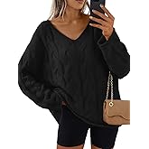 Trendy Queen Oversized Long Sleeve V Neck Cable Knit Sweaters