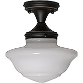 Design House Vintage-Inspired Schoolhouse Semi-Flush Mount Ceiling Light, 9 in x 9 in x 10 in, Oil-Rubbed Bronze, White Glass