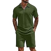 COOFANDY Mens Tracksuit Casual 2 Piece Quarter Zip Polo Shirt and Shorts Set Athletic Jogging Sports Outfits