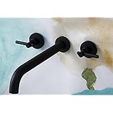 Wall Mount Tub Filler,Two Handle Bathtub Faucet, Extra Long Spout Reach with High Water Flow, Brass Rough in Valve Included,M