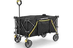 Gorilla Carts Collapsible Folding Outdoor Utility Wagon, 7 Cu Ft Oversized Bed, 150 lb Load Rating, Black – Foldable Rolling Cart w/ Pockets & Cup Holders for Beach, Camping, Sports or Picnic